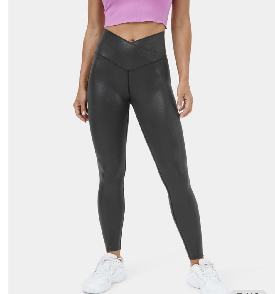 Halara Softlyzero™ Faux Leather Crossover Foil Stretchy Leggings Size XS