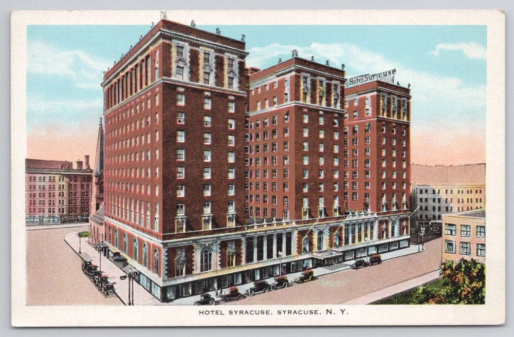 Vintage Linen Postcard Hotel Syracuse New York NY E. C. Kropp Co. 1930s Cars
