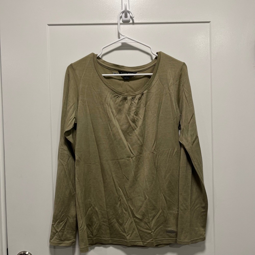 Pendleton Womens Merino Wool Long Sleeve Scoop Neck Top Olive Green Size M