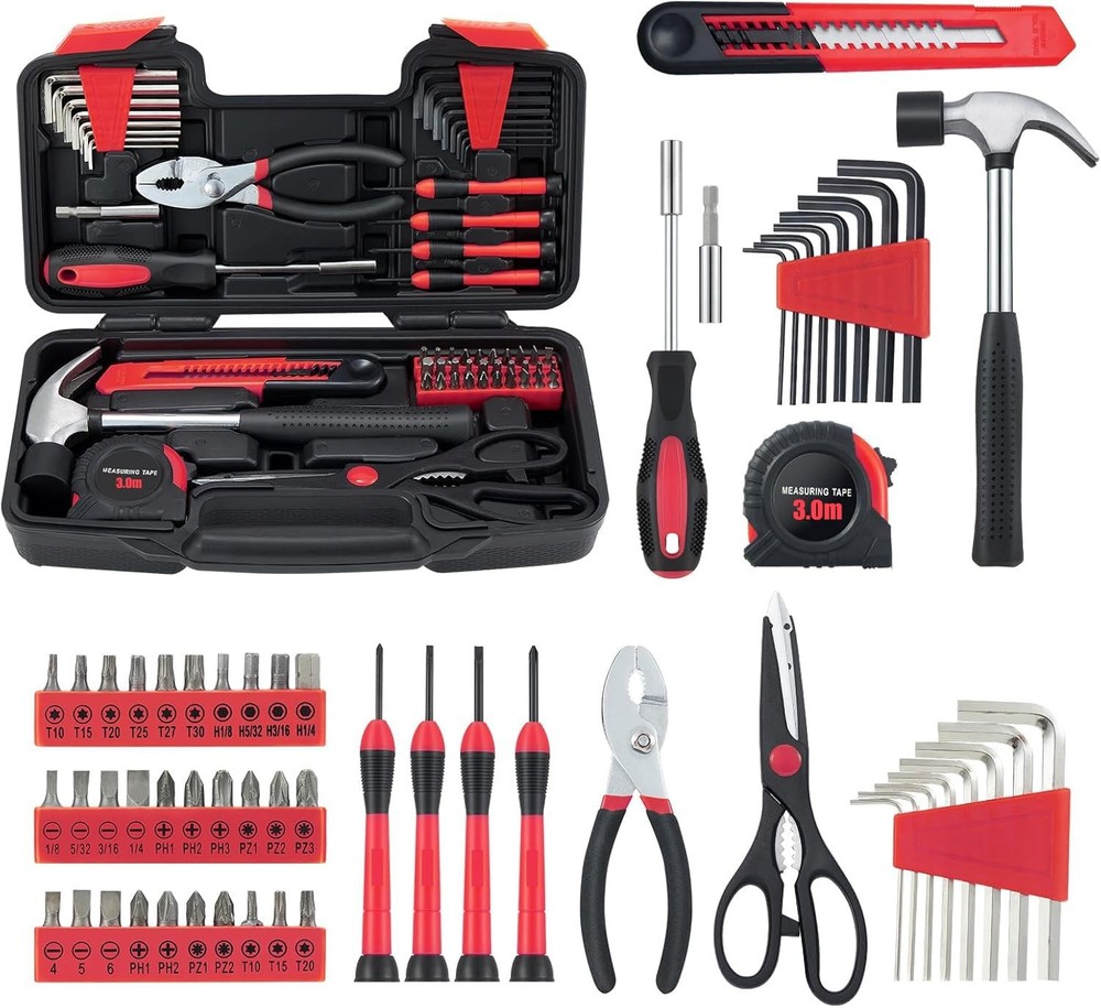58 Piece Household Tool Set, General Household Hand Tool Kit with Plastic Too...