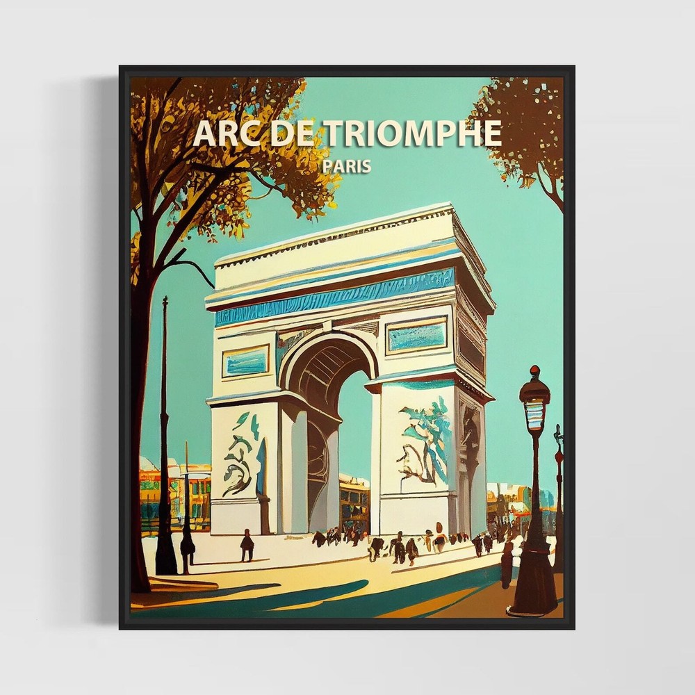 Arc De Triomphe Retro Art Print Arc De Triomphe Wall Art Illustration Arc De