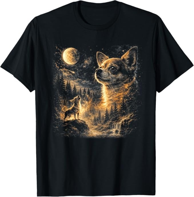 Chihuahua Howling to The Moon Vintage 90s Retro Animal T-Shirt