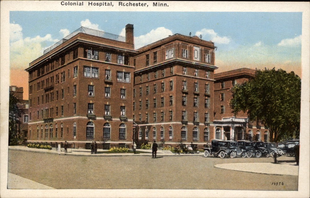 Rochester Minnesota Colonial Hospital antique cars unused vintage postcard