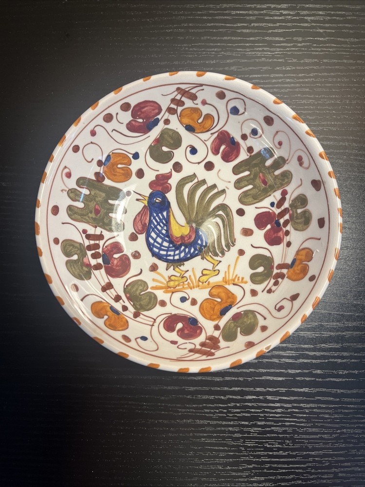 Deruta Hand Painted Folk Art Rooster Italian Pottery dish/bowl