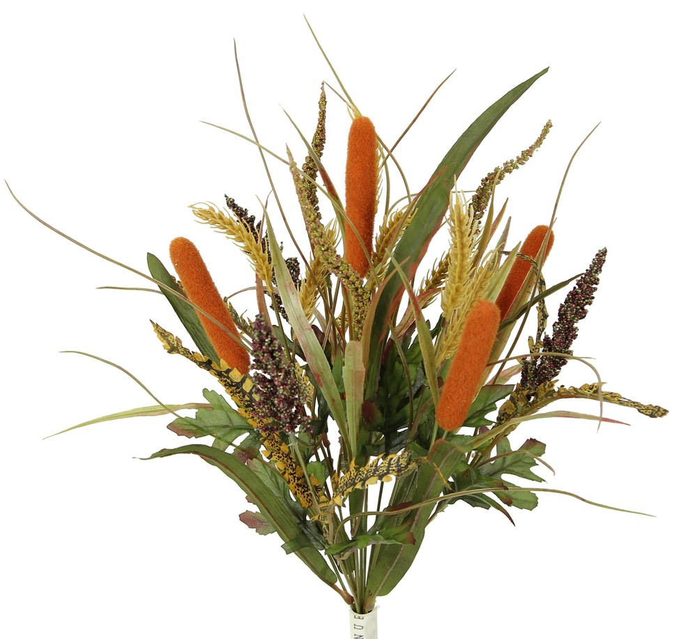 14 Stems Artificial Flowers Cattail Wheat Fall Mixed Bush Decorative Flower A...