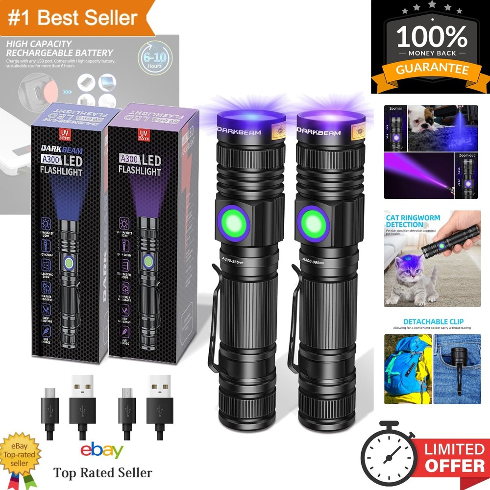 High Power UV Flashlights 365nm/395nm - USB Rechargeable & Zoomable for Stains