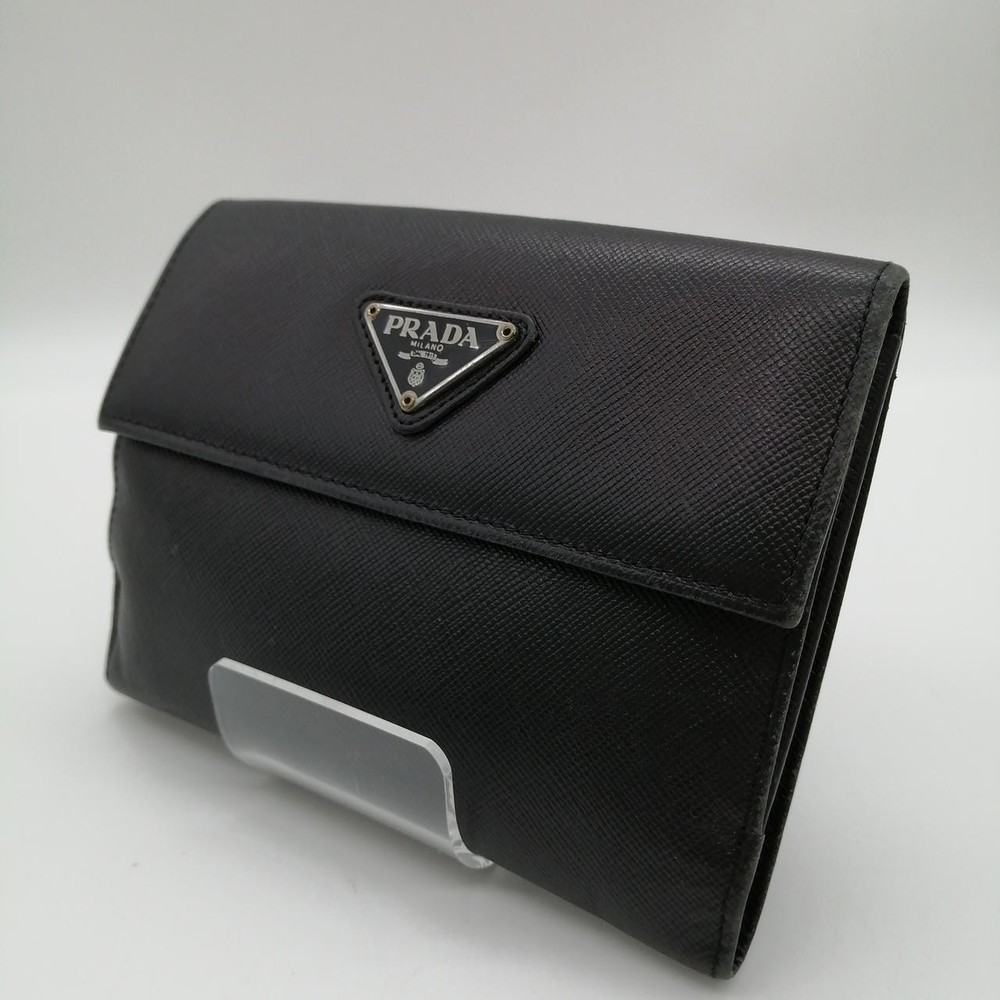 Prada Saffiano Leather W-Hook Wallet in Black