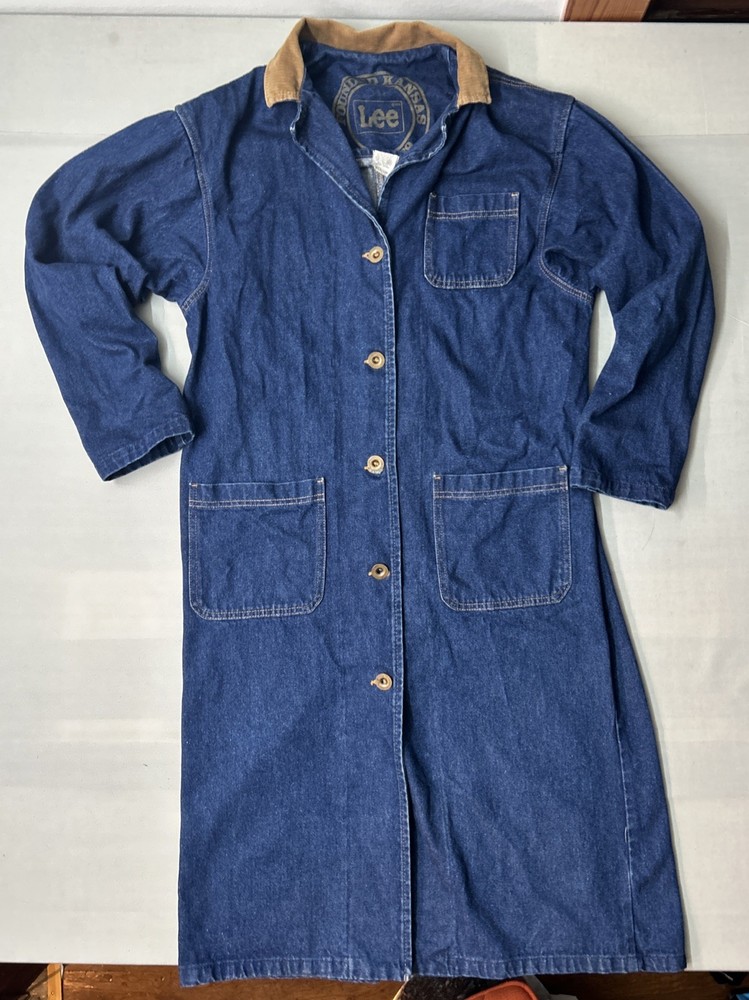 Vintage 90s Lee Denim Shop Coat Chore Work Jacket USA Made Corduroy Collar Sz M