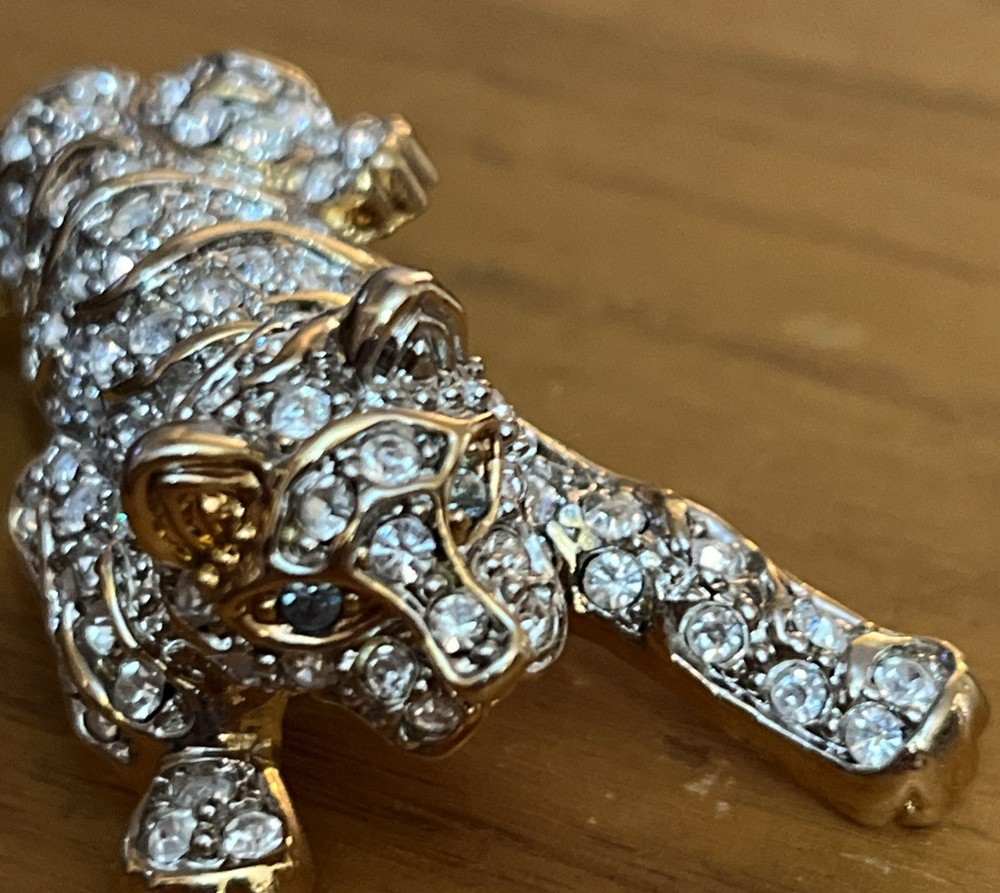 Vintage Robert KUO Big Cat Tiger Lapel Brooch Pin Rhinestone Crystal 3” Stunning