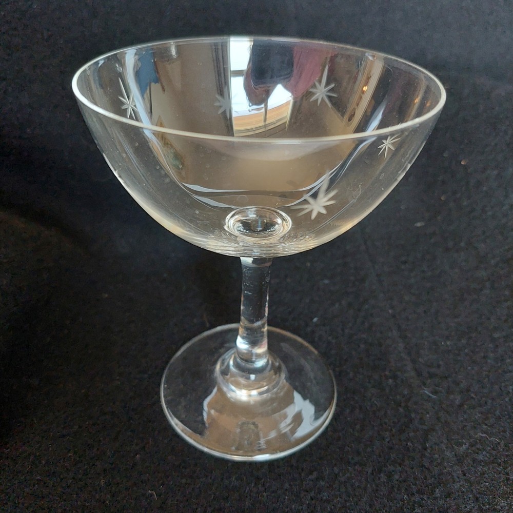 VTG MCM CG Quartzex Crystal Atomic Starburst Champagne Coupe or Sherbet Glass
