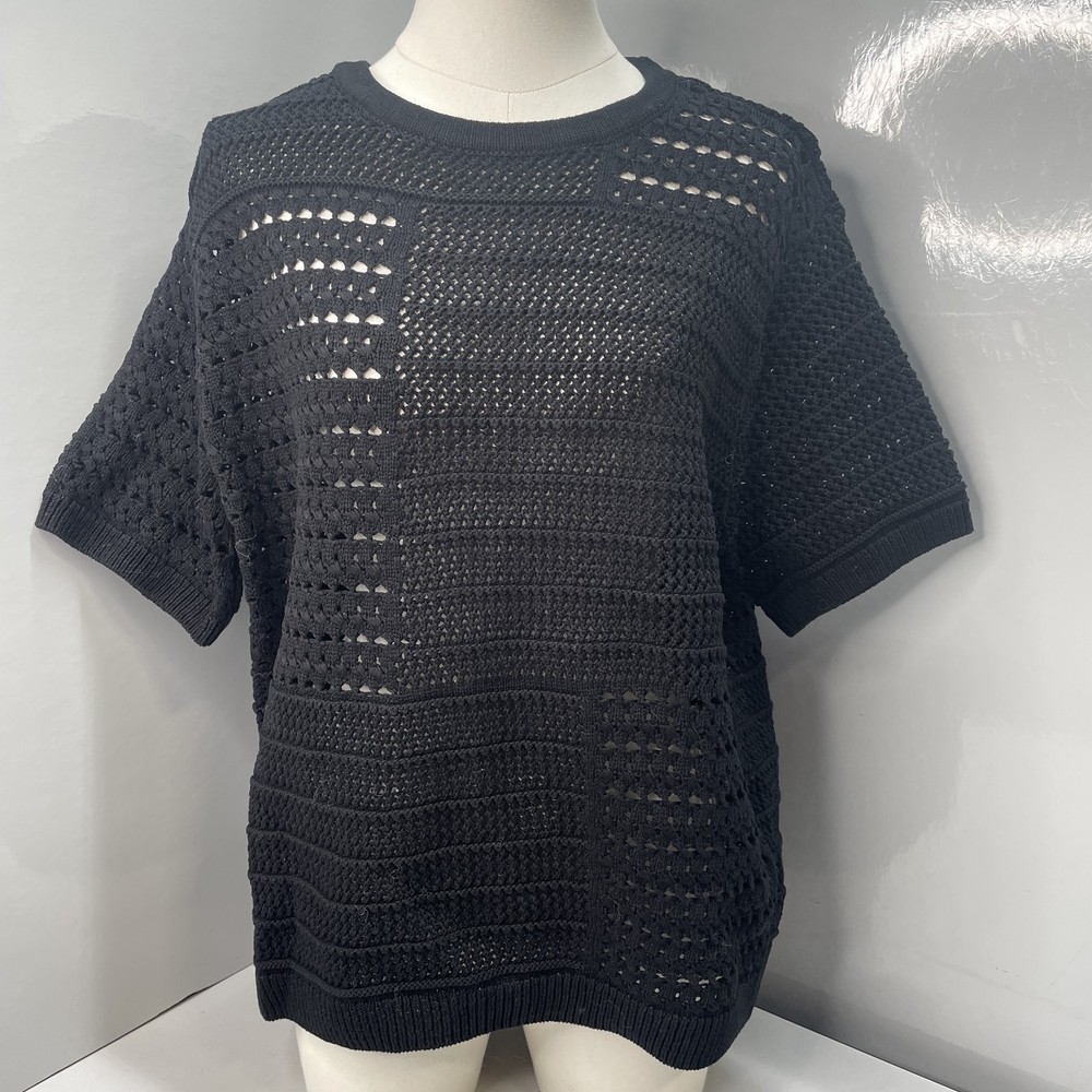 M.M. LAFLEUR Womens Knit Top Black Size XXL Sina Crochet Short Sleeve Cotton