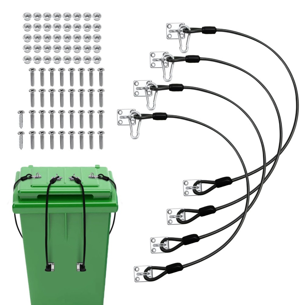 4 Pack Trash Can Lid Locks, Heavy Duty Nylon Coated Wire Rope Bear Proof Tras...