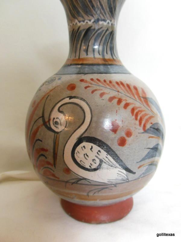 Beautiful Hand Painted Vase with Heron and Flowers Mexico ? 8.5