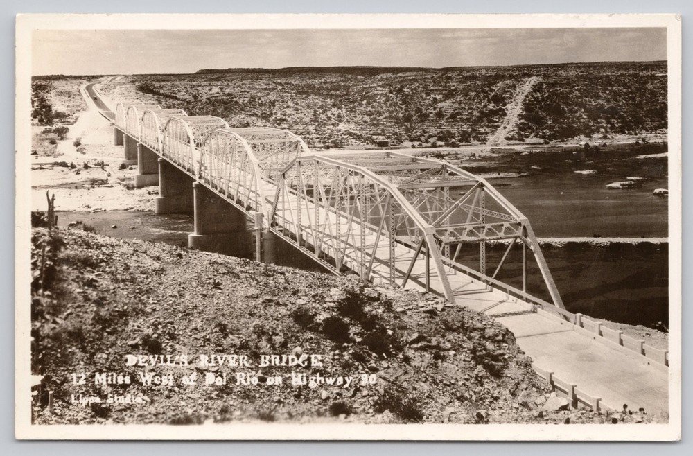 RPPC Devil's River Bridge Del Rio TX Highway 90 Vintage Postcard