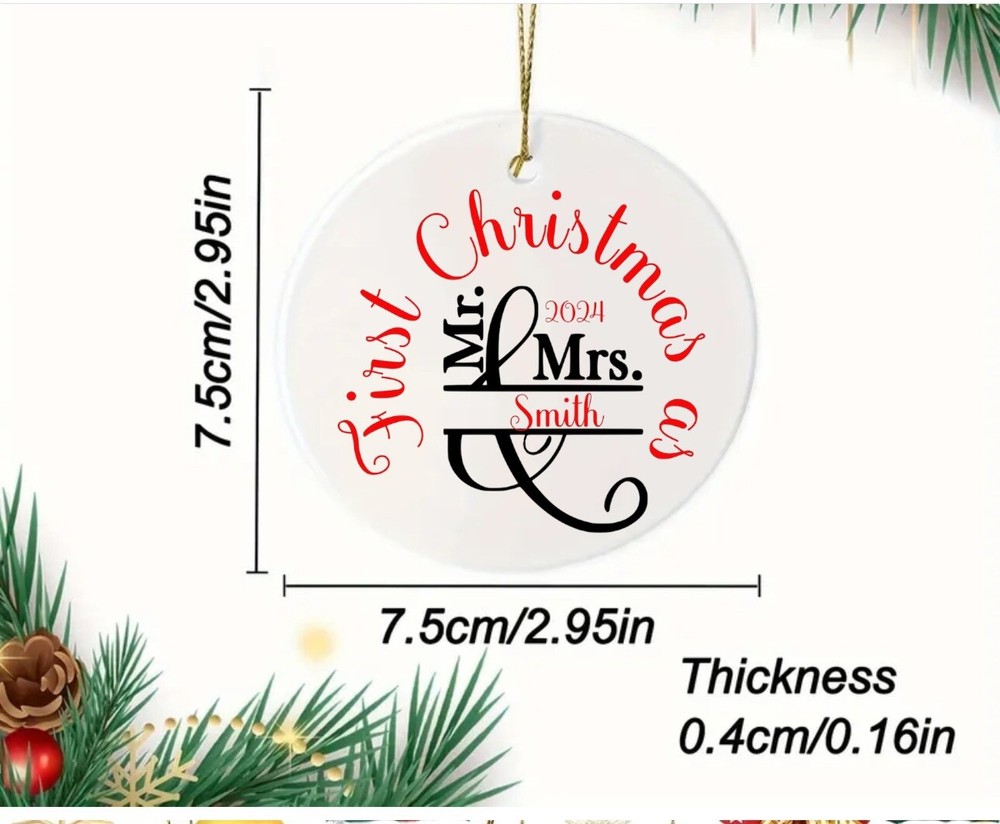 Custom Mr & Mrs First Christmas Ceramic Personalized Ornament