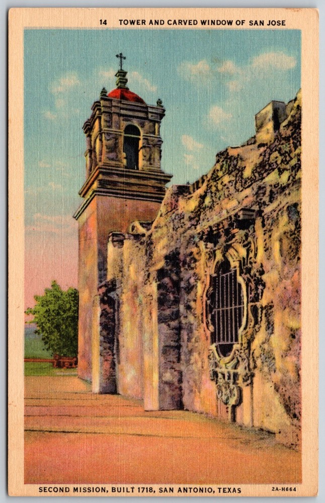 San Jose Mission Tower San Antonio Texas Unposted VINTAGE Postcard