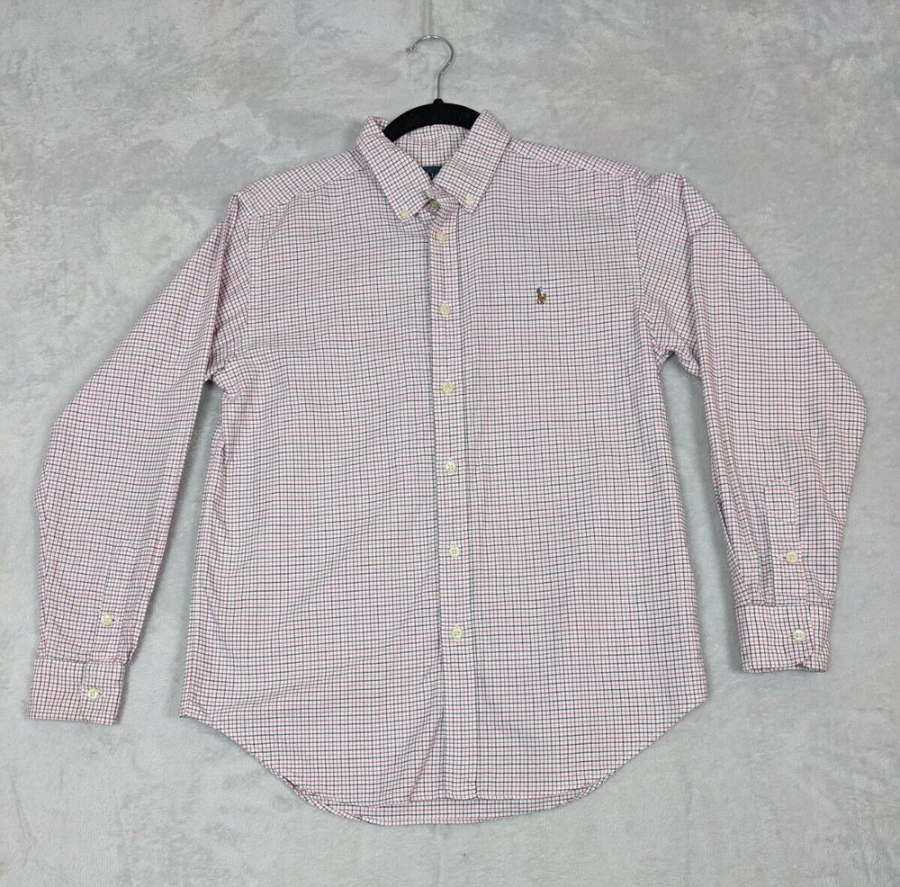 Ralph Lauren Boys Button Up Shirt Red Black Plaid Pony  Size L (14-16)