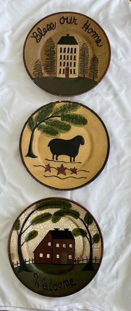 Ragon House Country Crackle Art Pottery Decorative Plates Set of 3 Round