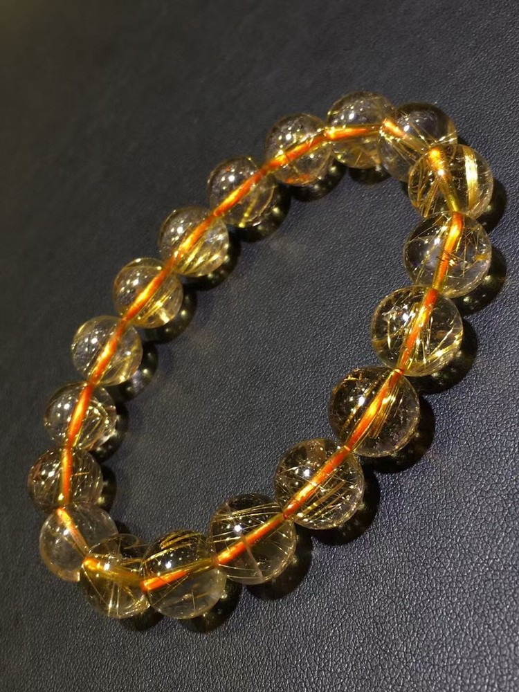 AA+Natural gold Hair Rutilated Quartz Crystal Round Beads Bracelet Healing 11mm