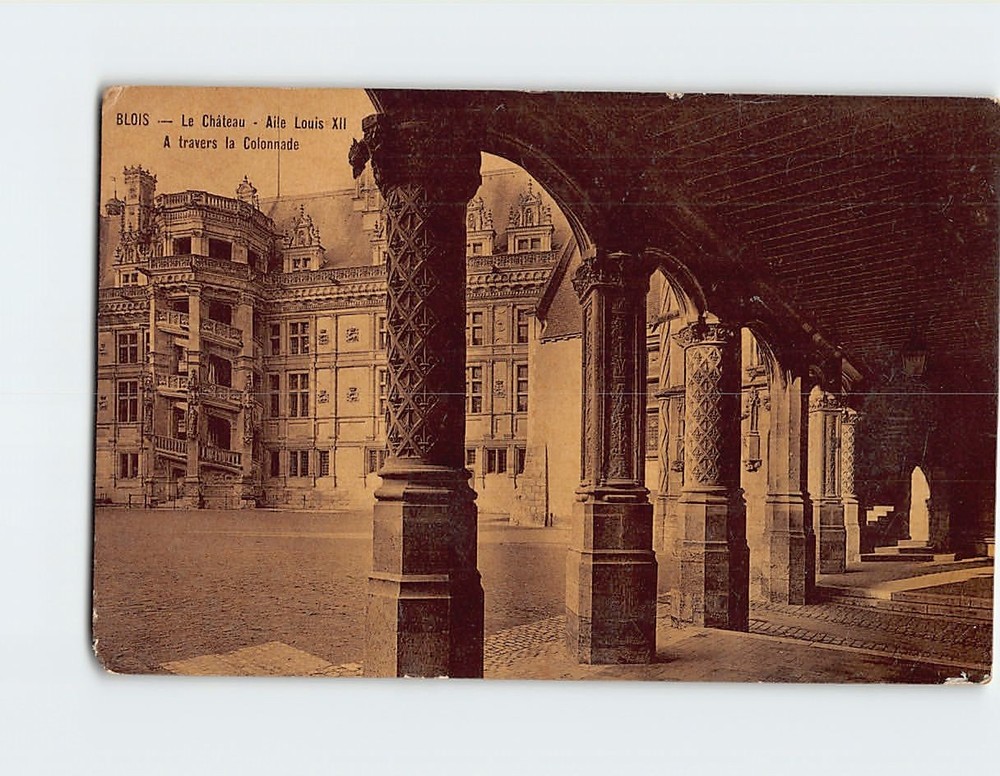 Postcard Le Chateau Aile Louis XII A travers la Colonnade Blois France