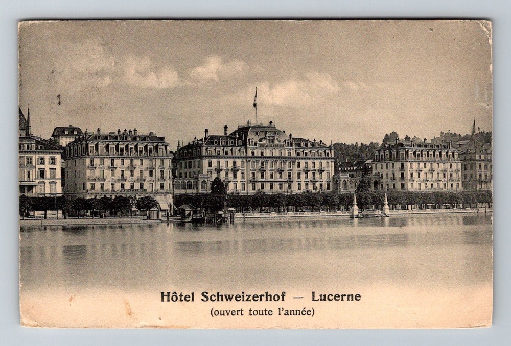 Switzerland- Lucerne Hotel Schweizerhof Old Post Souvenir Vintage c1907 Postcard