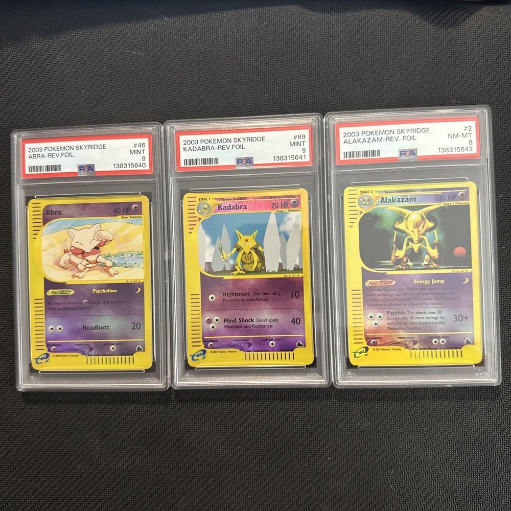Skyridge Abra Kadabra Alakazam Reverse Holos PSA SEQUENTIAL Graded Set 9,9,8-image