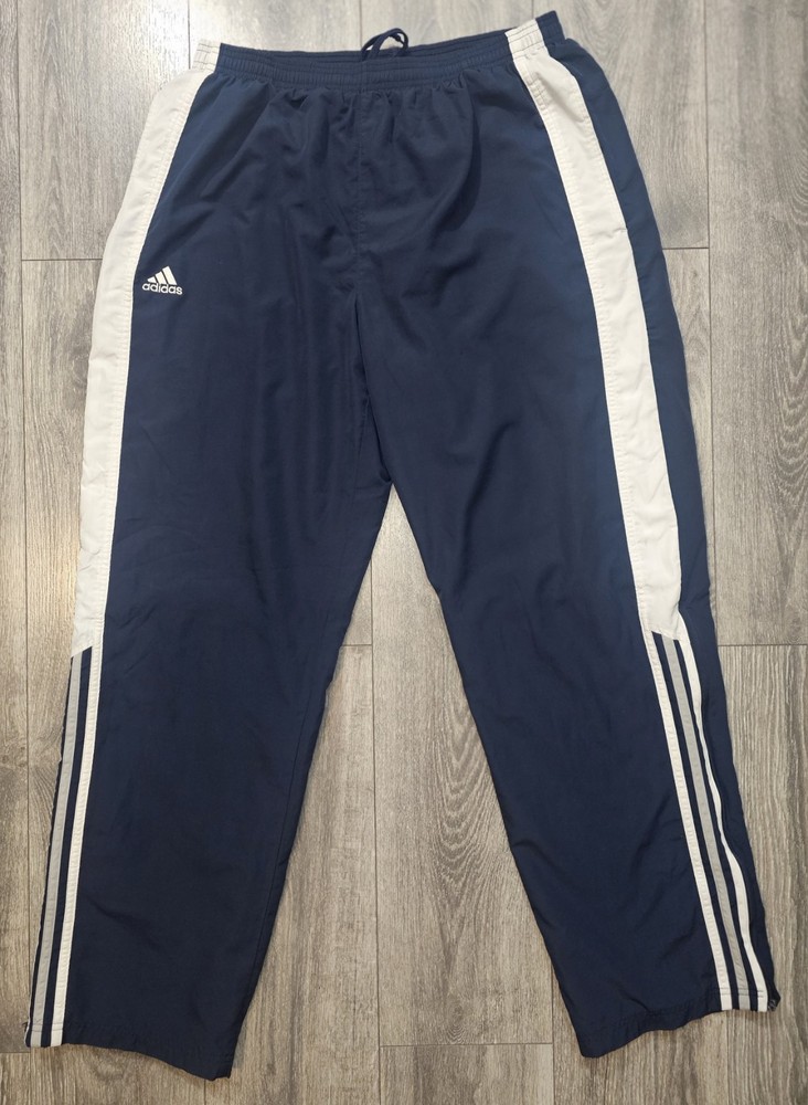 Vintage Y2K Adidas Track Pants Blue White 3 Stripes Baggy Zip Ankles Mens Size L