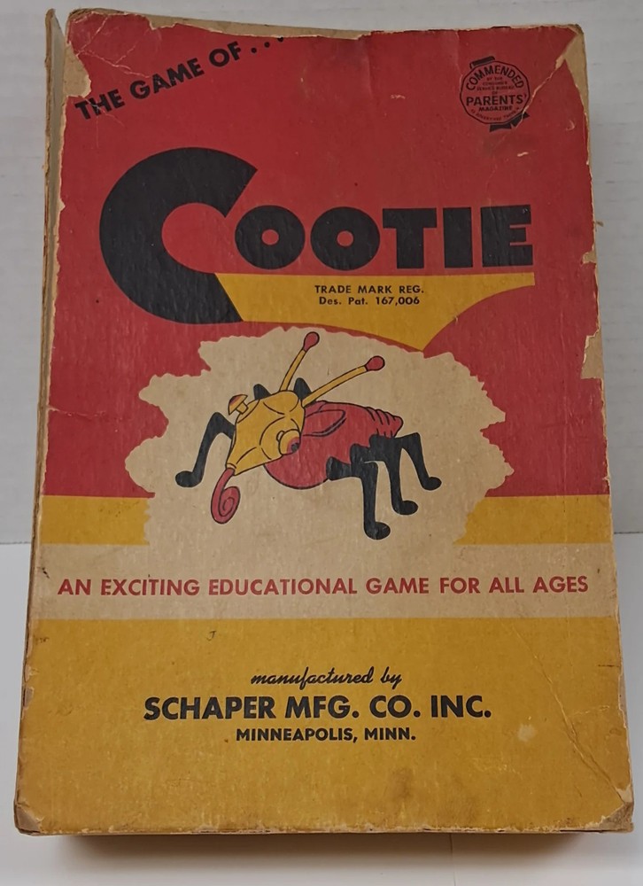 The Game of Cootie Vintage 1949 Build A Bug Board Game Original Box 1950s