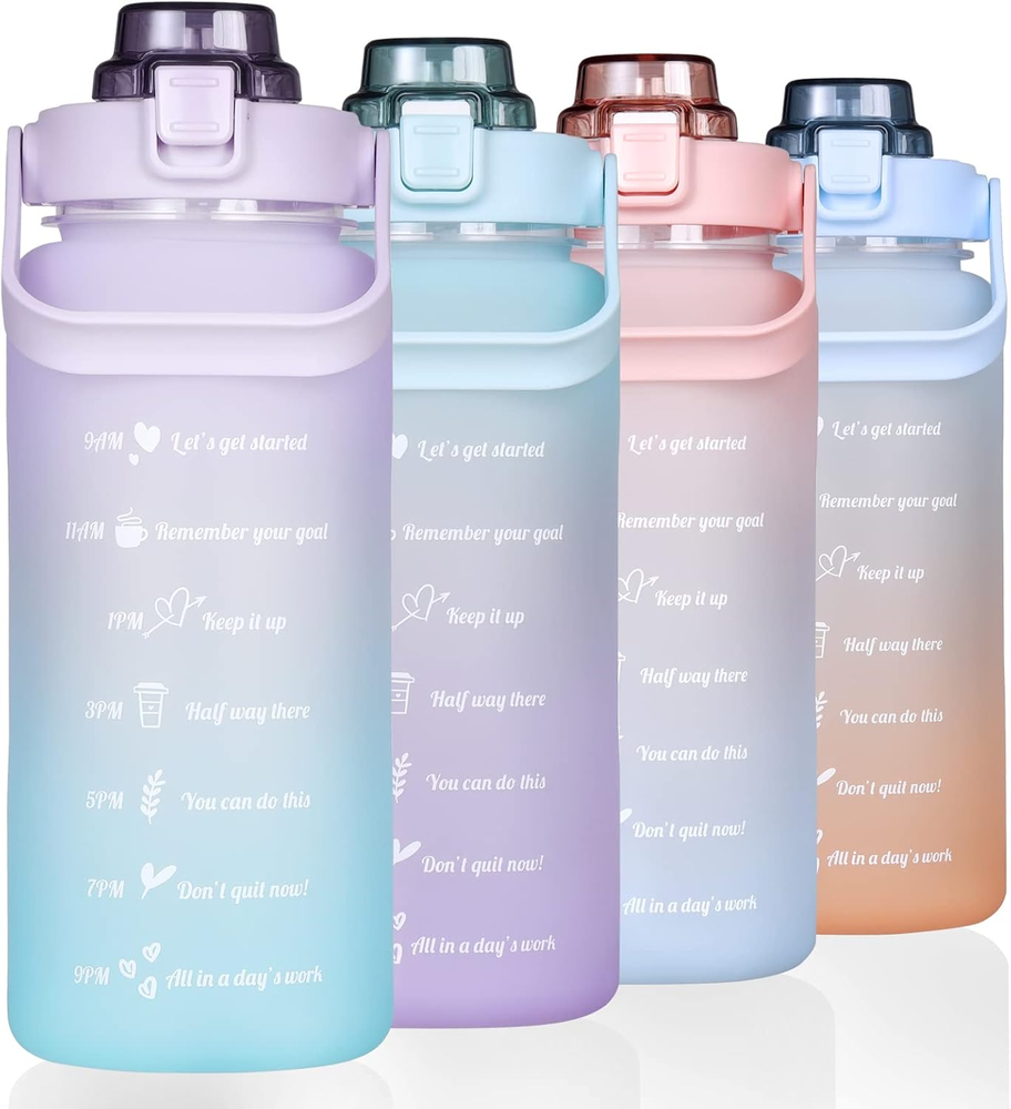 Large Half Gallon 64 OZ Motivational Water Bottle with Straw Time Marker BPA Fre