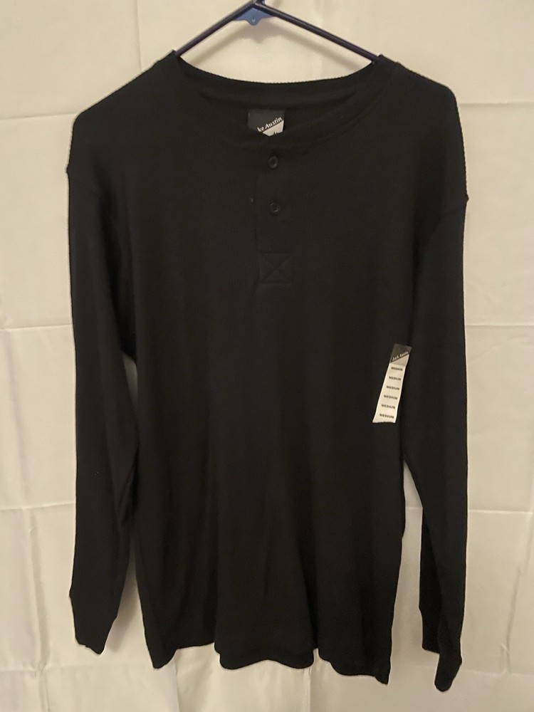 Jake Austin Men’s Long Sleeve Henley Shirt Black Size M