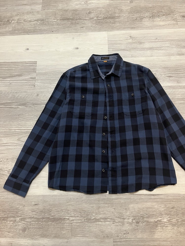 Men's Tailor Vintage Blue Buffalo Plaid Flannel Shirt Luxe Performance! Sz XL