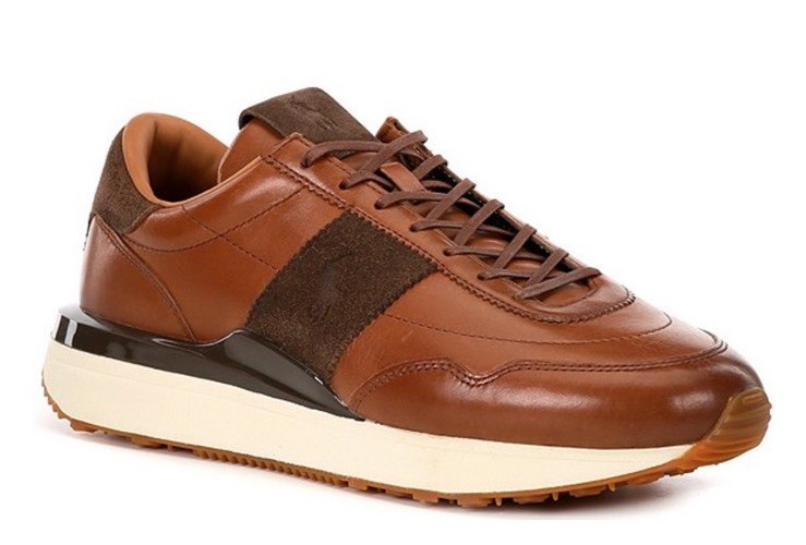 Polo Ralph Lauren Mens Train 89 Low-Top Leather Sneakers Clay Brown Size 10.5