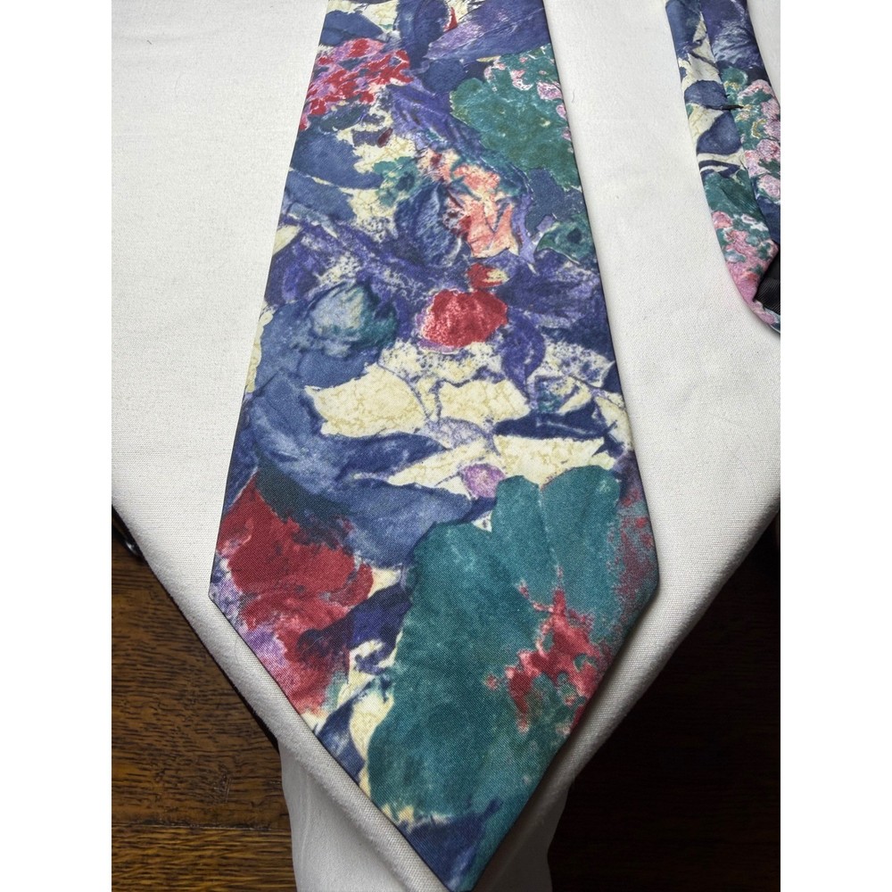 Editions by Van Heusen Mens Tie Abstract Floral Print Blue Green Red Polyester