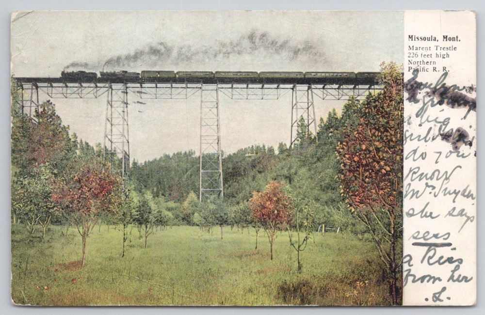 Marent Trestle Missoula Montana Northern Pacific RR Train Postcard 1908