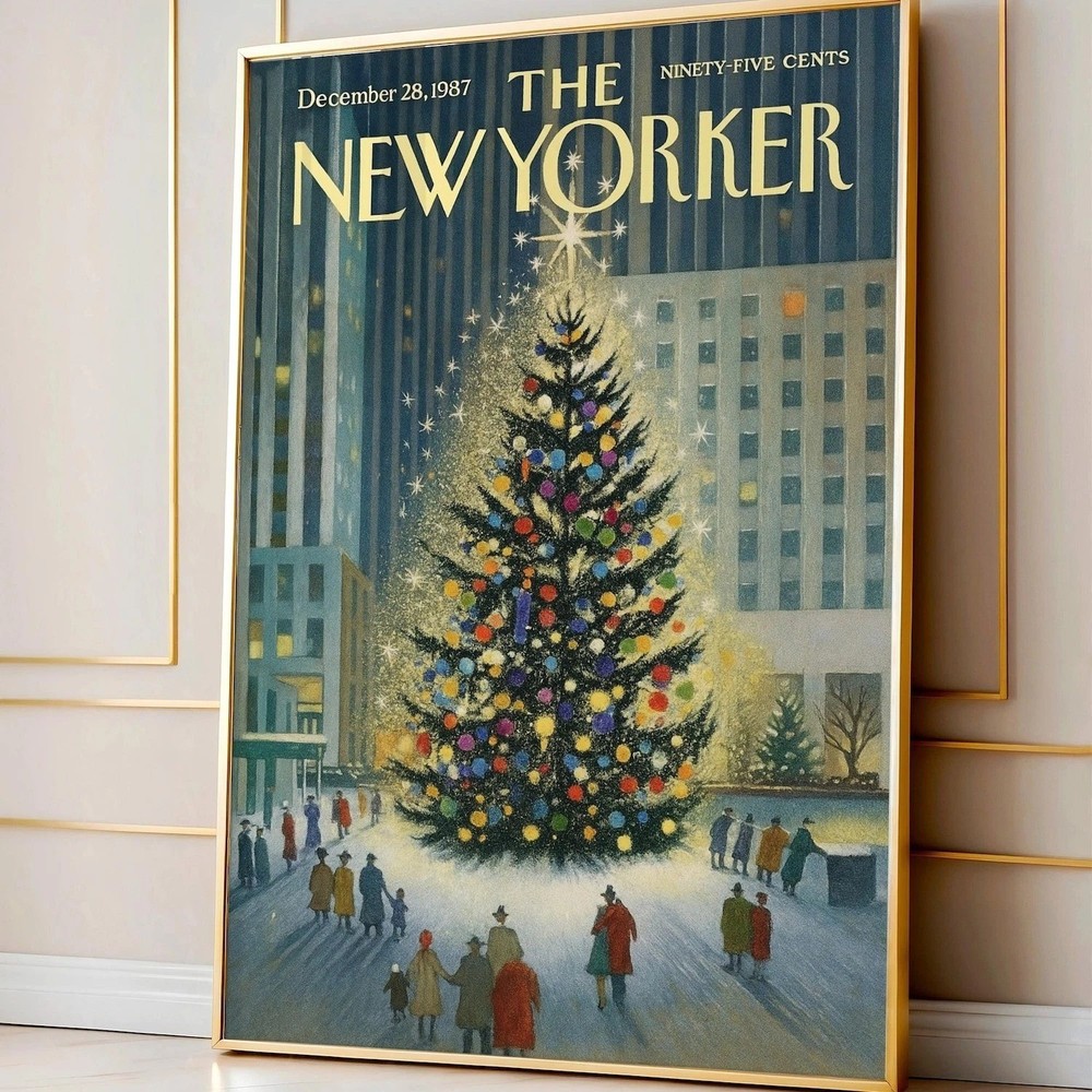 Vintage New Yorker Christmas Poster- Classic Winter Night Scene Wall Art