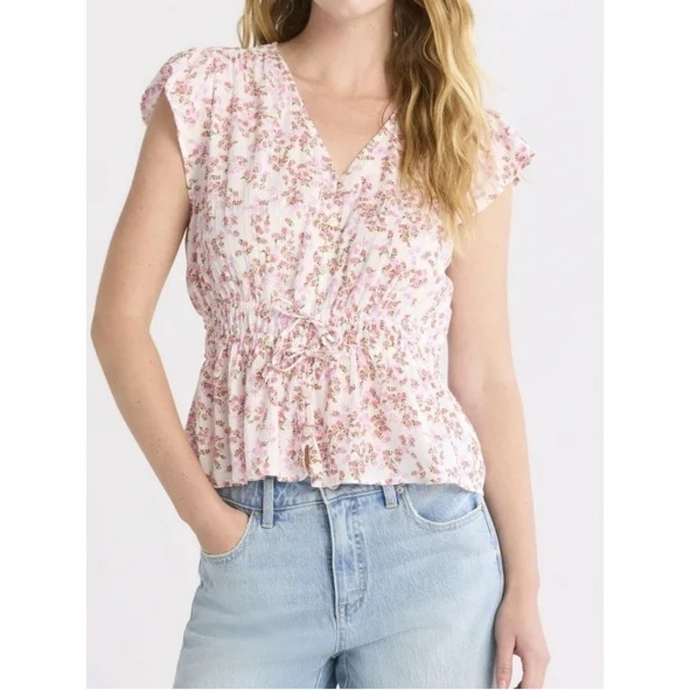Time And Tru Women's Peplum Top with Flutter Sleeves, Size XL