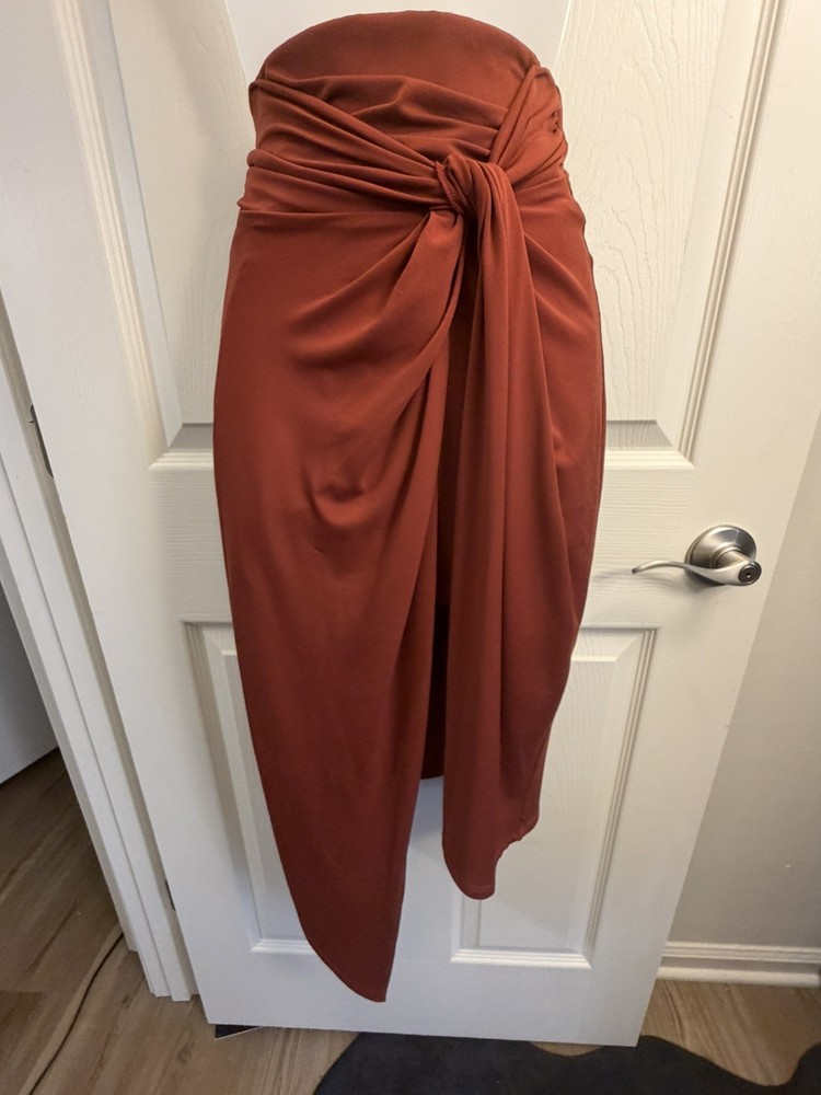 Nine West Womens Burnt Orange Pencil Skirt High Slit Size Small