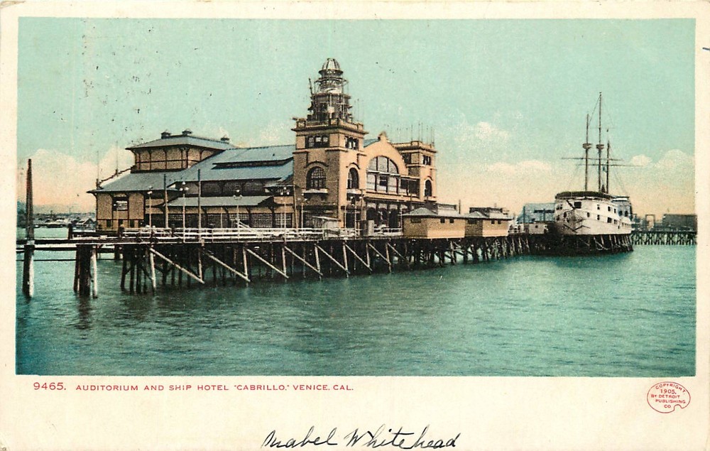 1908 Auditorium and Ship Hotel Cabrillo in Venice, California, Vintage Postcard
