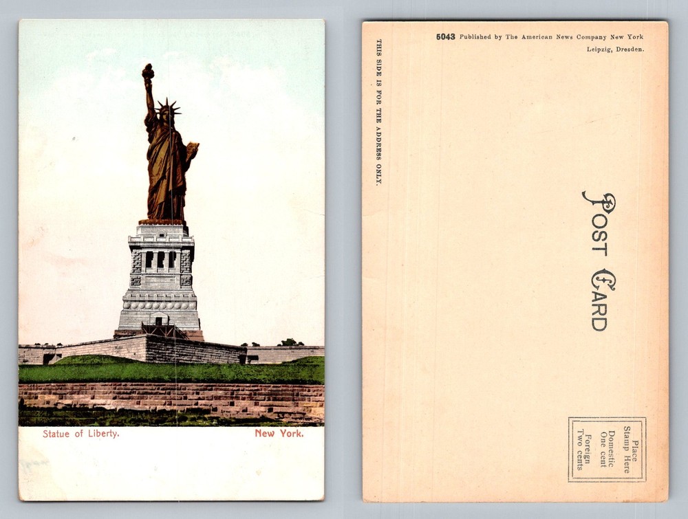 New York City NY, Statue of Liberty Harbor View Vintage Postcard