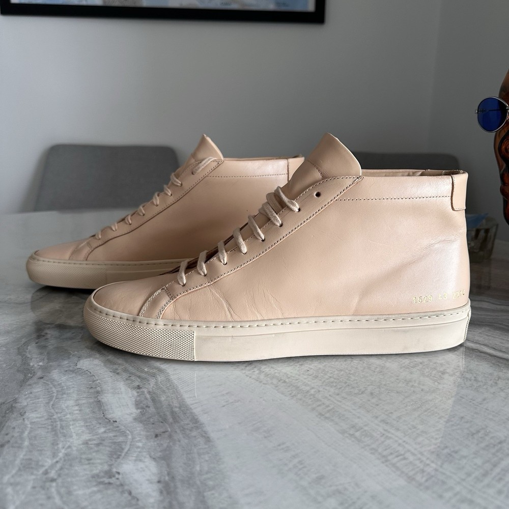 Common Projects Original Achilles Blush Pink Mid Top Leather Sneakers Size 43-image