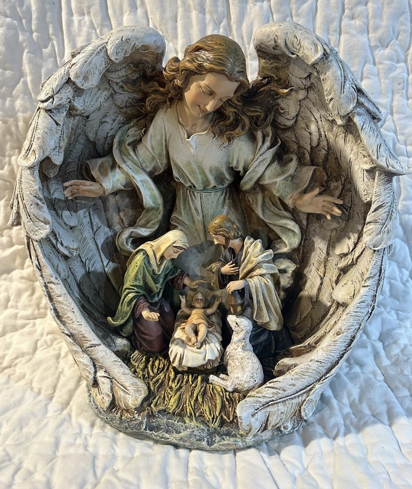 Christmas Guardian Angel With Nativity 11”