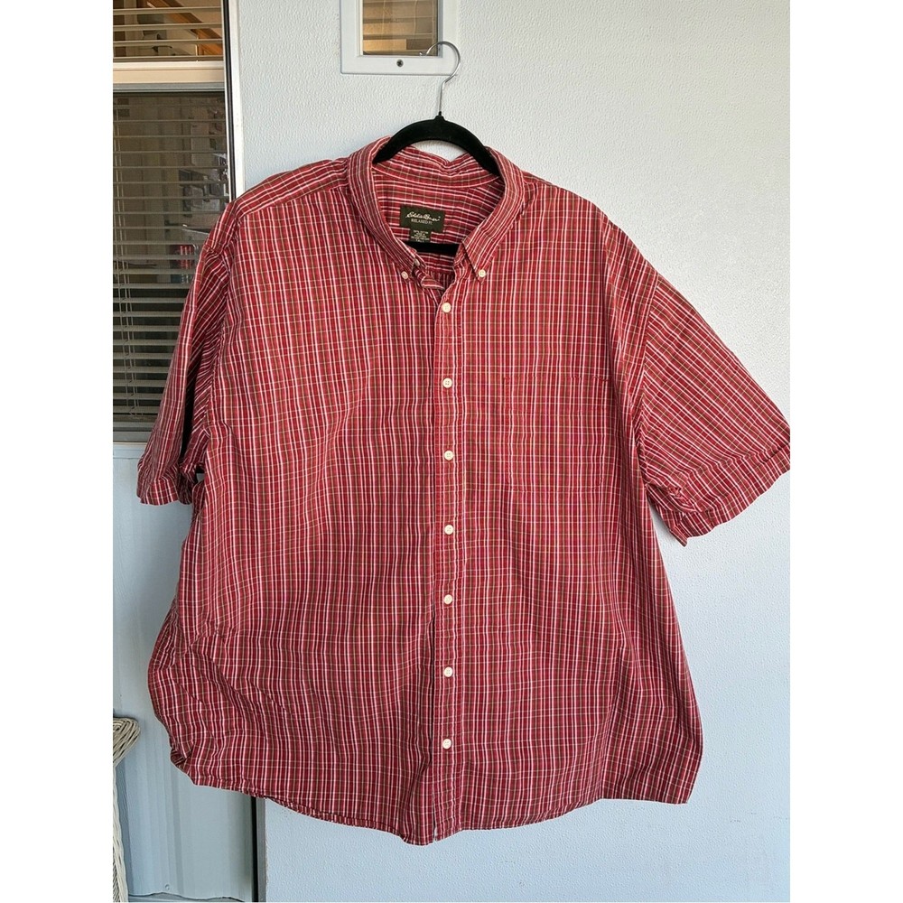 Eddie Bauer Red Plaid Short-Sleeve Button-Down Shirt Men's XXXL Tall
