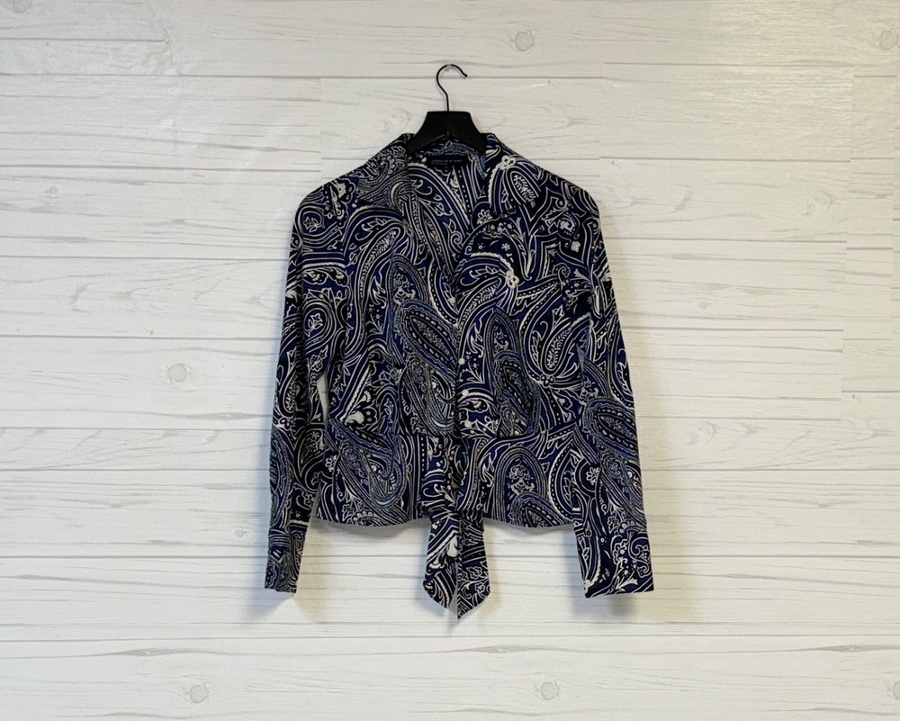 Jones New York shirt womens size small button up long sleeve blue paisley blouse