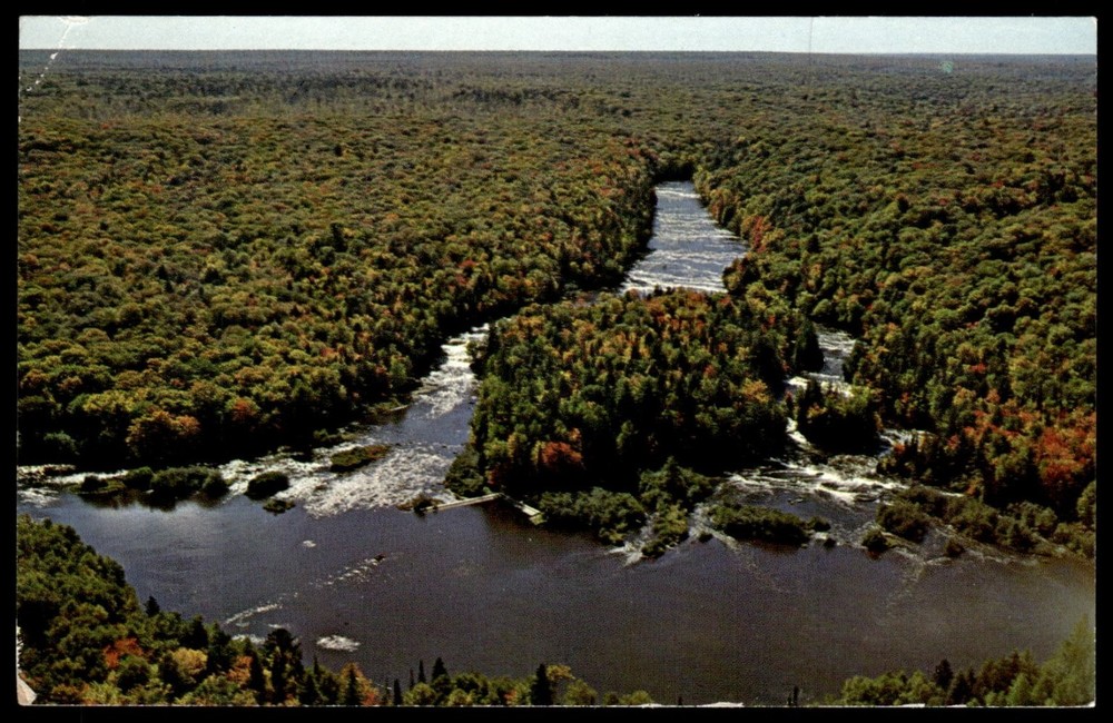 Lower Tahquamenon Island Michigan Aerial View L.L. Cook Chrome Postcard 1963