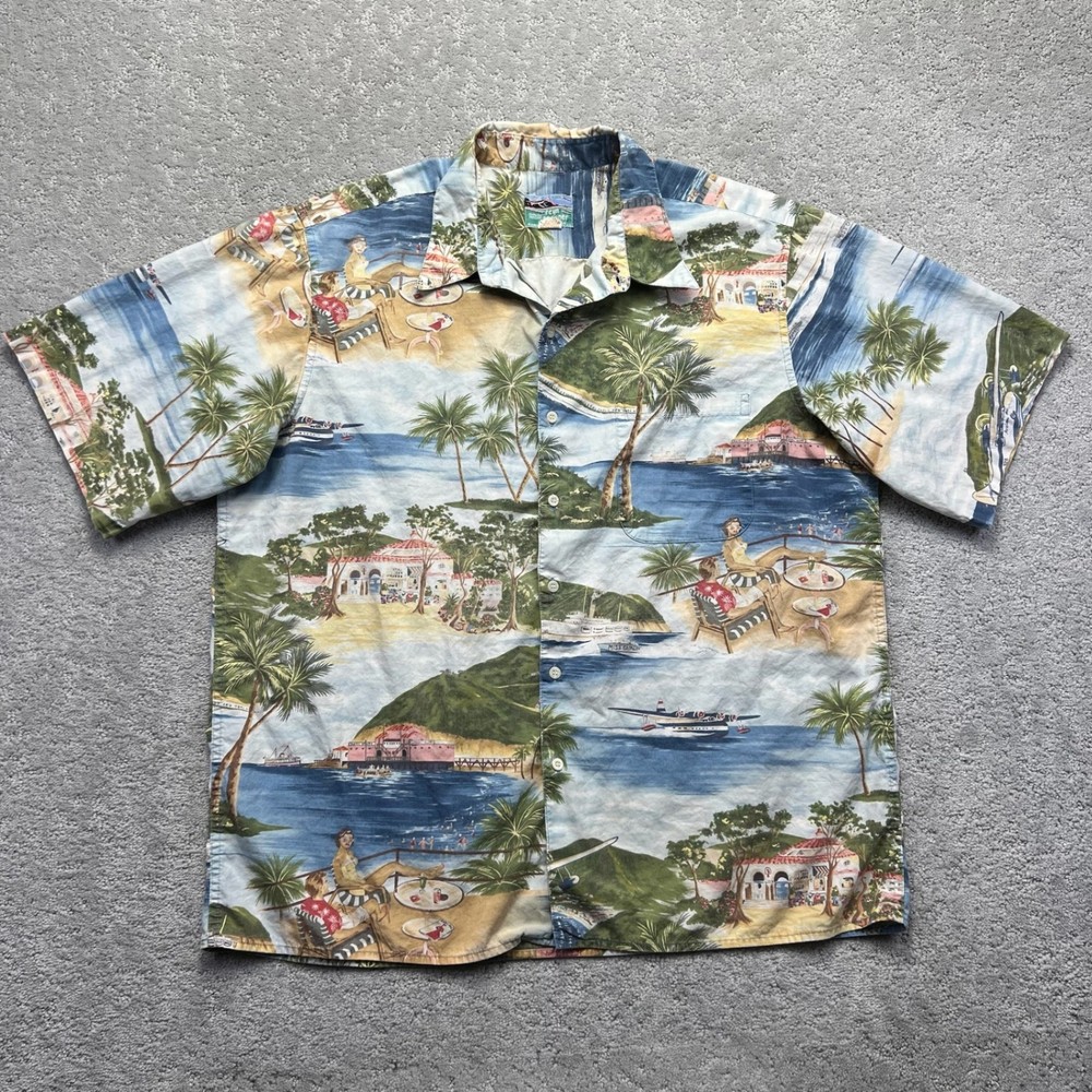 VINTAGE Reyn Spooner Shirt Mens XL Blue Button Up Catalina Hawaiian Cotton