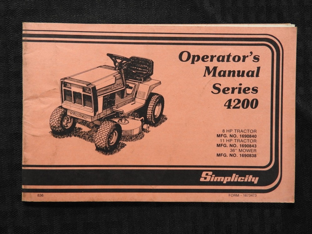 Simplicity Regent Model 4208 4211 Lawn Tractor Owners Manual