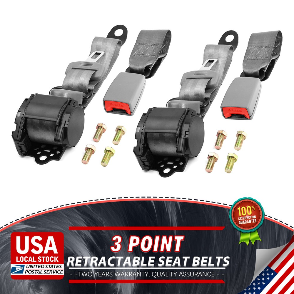 2 Set Retractable 3 Point Car Safety Seat Belt Lap Diagonal Belt Adjustable US