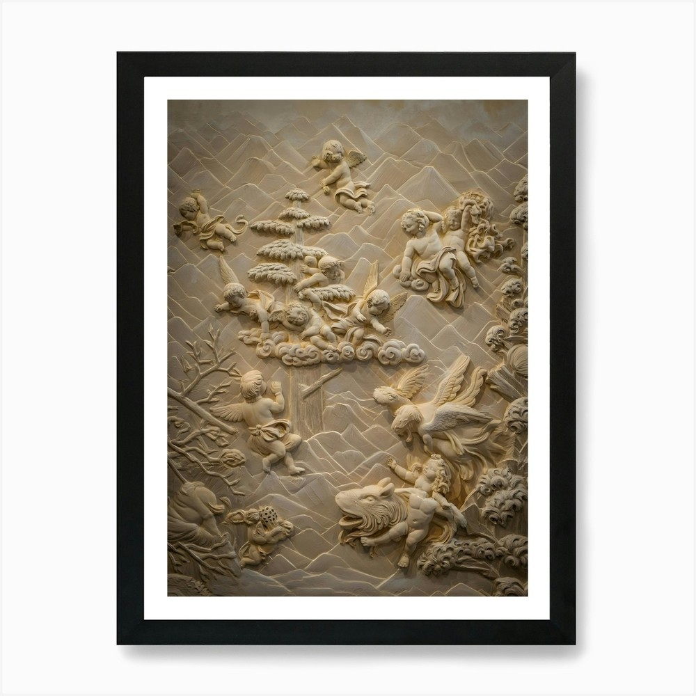 Mythica Framed Wall Art Canvas Print with Elaborate Relief Sculpture Design  