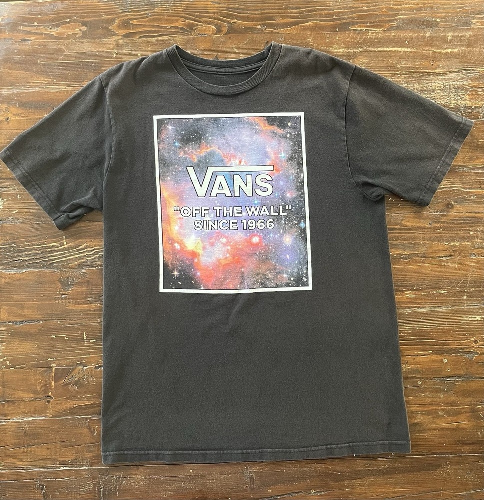 VANS Teens S Black Crew Neck Short Sleeve Cotton Knit Off The Wall Logo T-Shirt