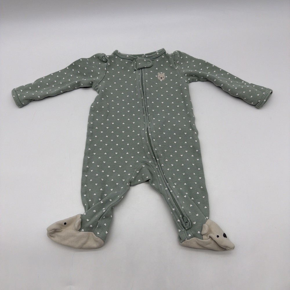 Carters One Piece Toddler Girls  3M Green Heart Aop Full Zip 100% Cotton.#37919
